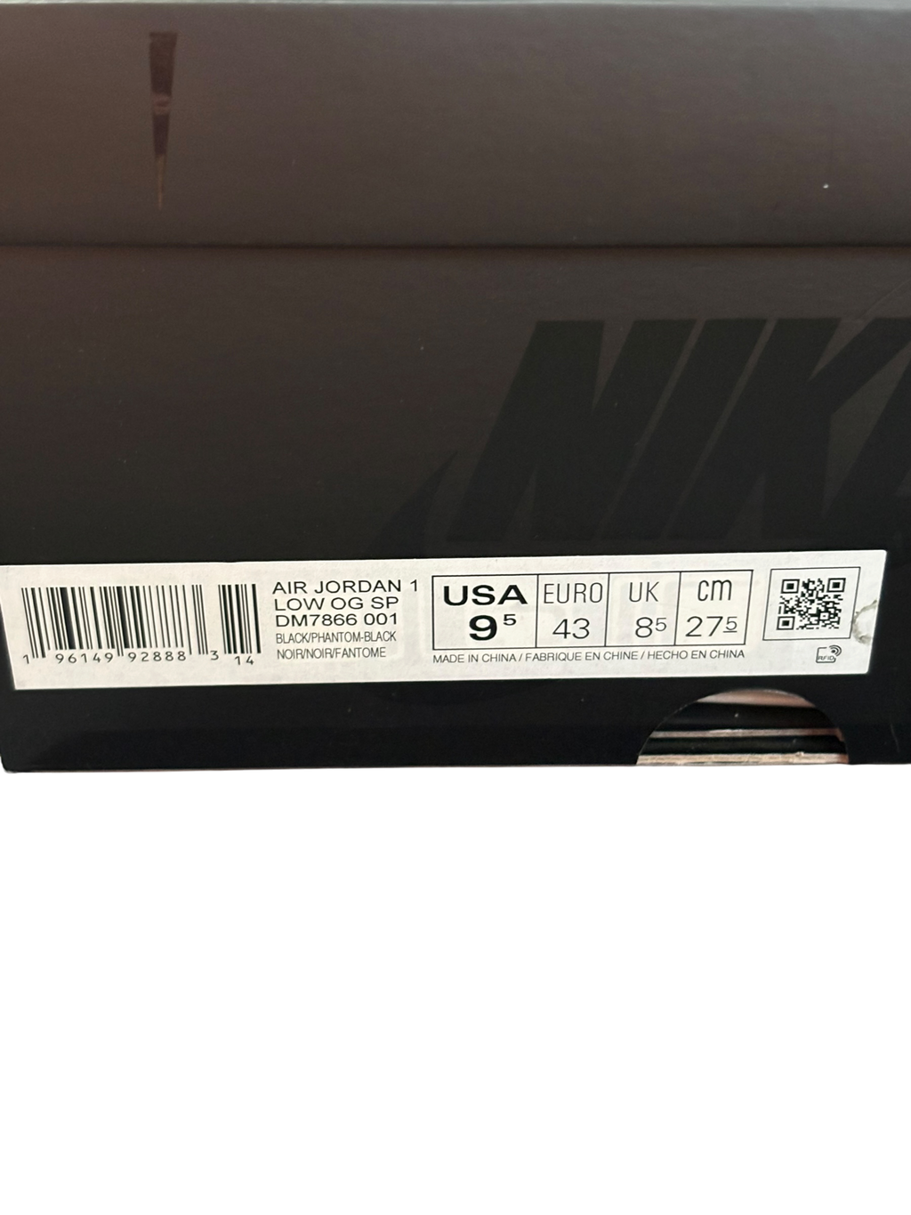 Jordan 1 Retro Low OG SP Travis Scott Black Phantom - Size 9.5