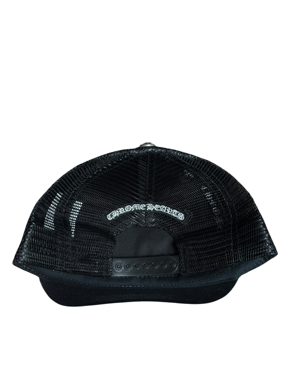 Chrome Hearts Cemetery Three Cross Black on Black Trucker Hat