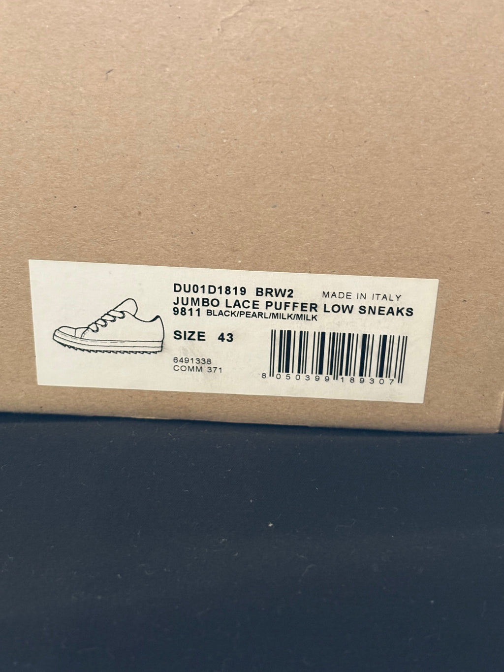 Rick Owens Jumbo Lace Puffer Low Sneakers 43