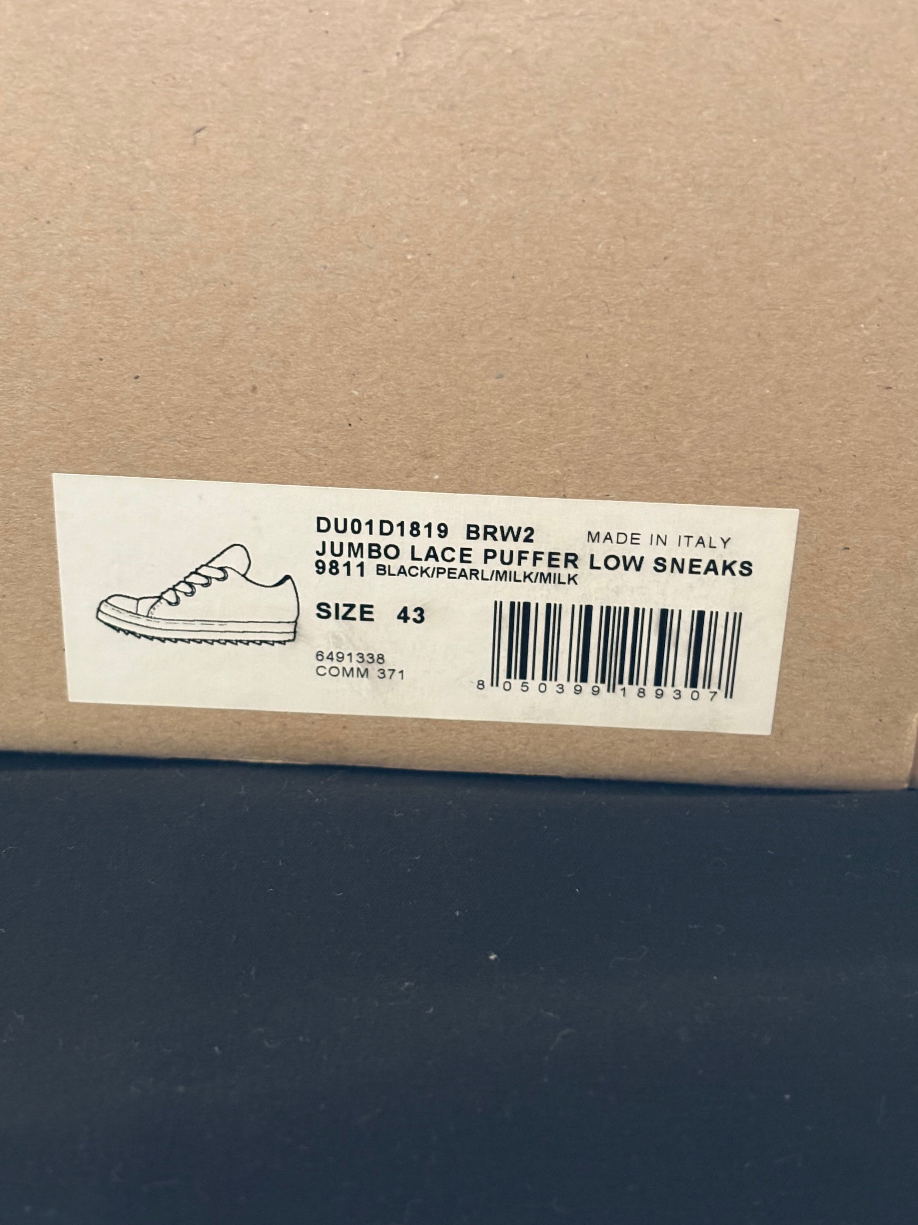 Rick Owens Jumbo Lace Puffer Low Sneakers 43