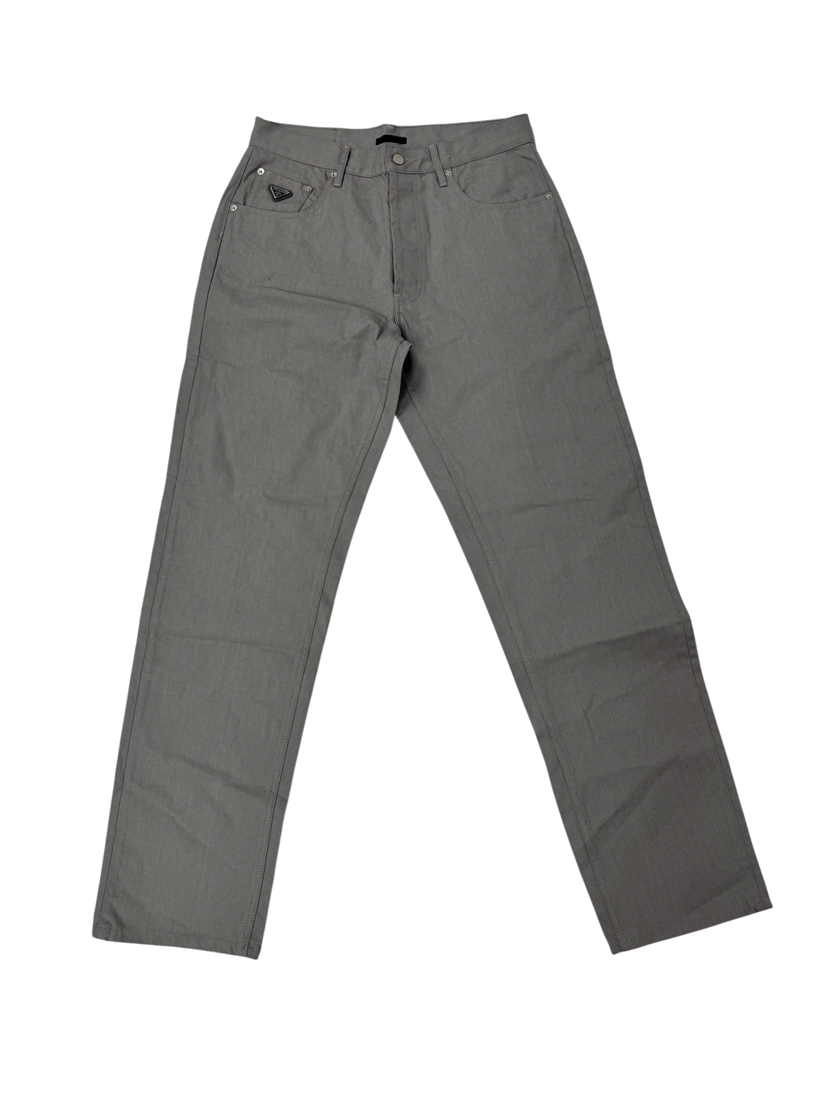 Prada Triangle Plaque Grey Denim Jeans