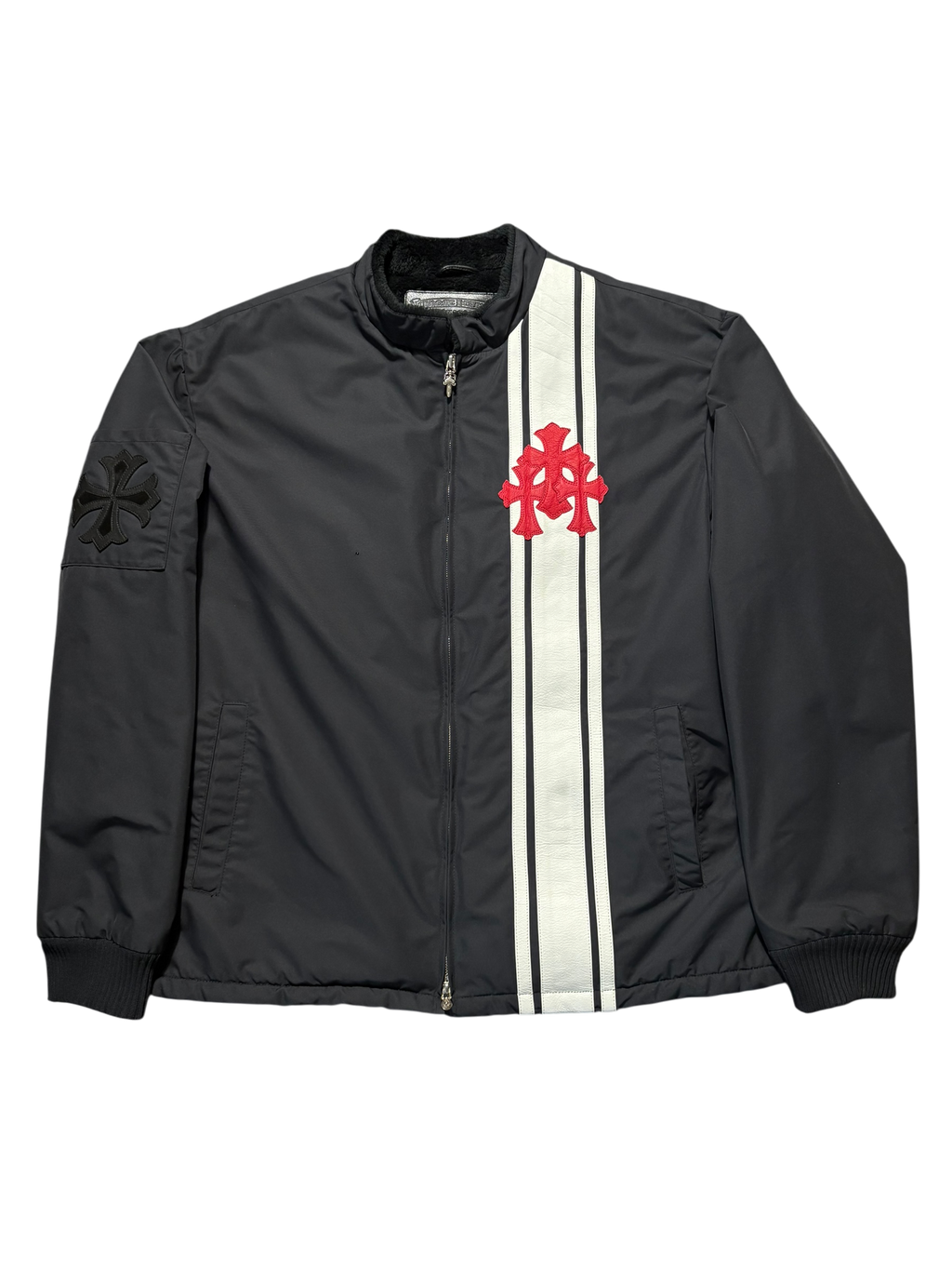Chrome Hearts Faux Fur Lined Cobra Cross Patch Racing Jacket - Large