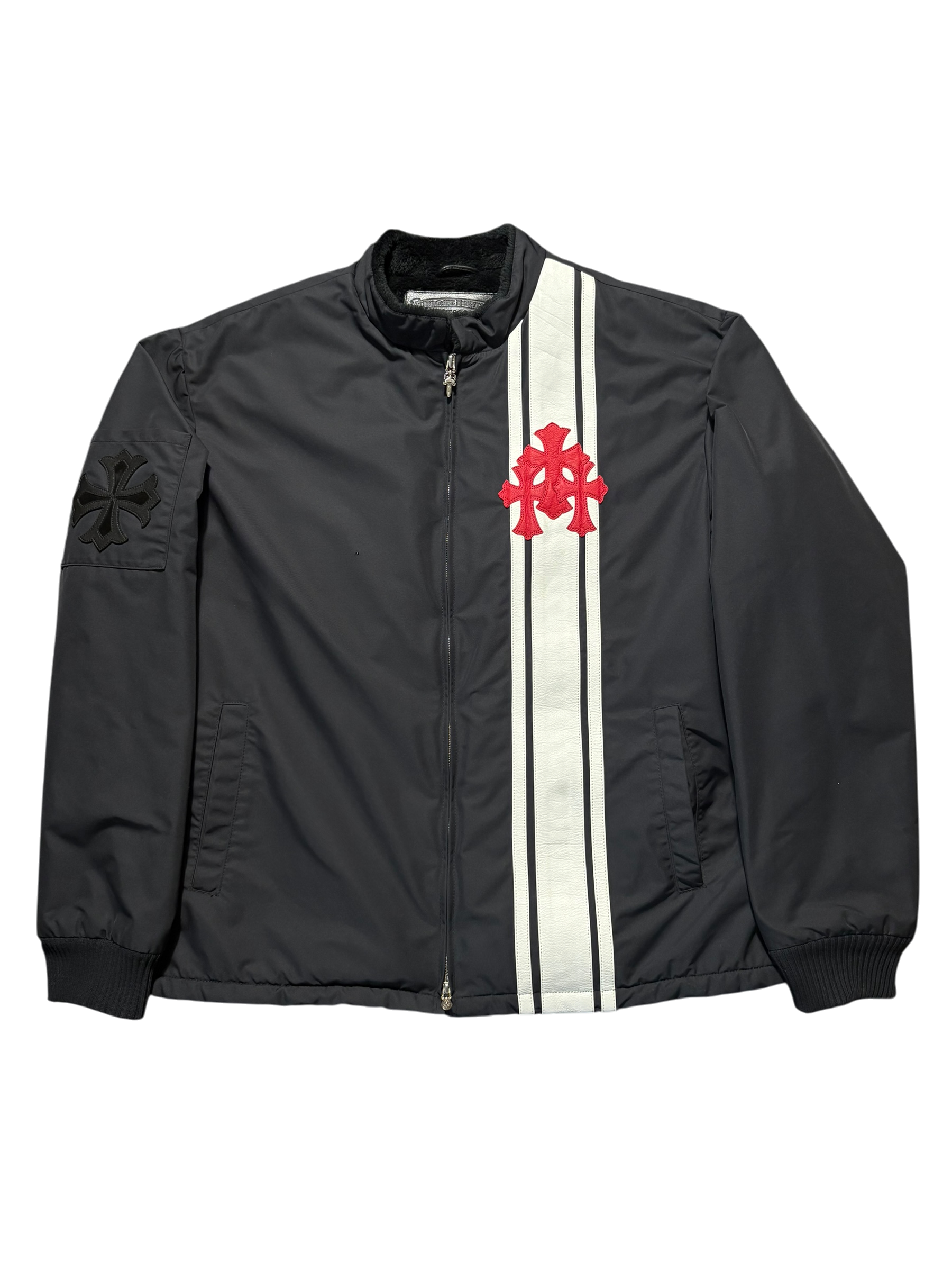 Chrome Hearts Faux Fur Lined Cobra Cross Patch Racing Jacket - Large