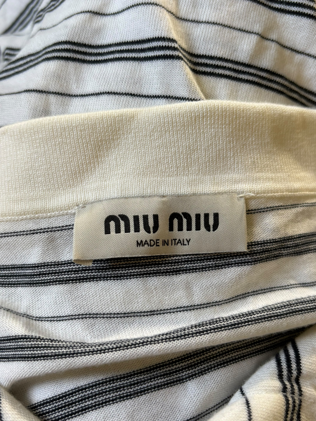 Miu Miu Knit Polo Stripe Logo Long Sleeve Shirt