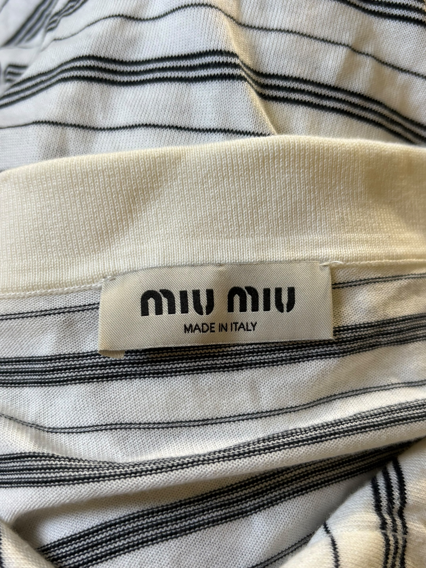 Miu Miu Knit Polo Stripe Logo Long Sleeve Shirt