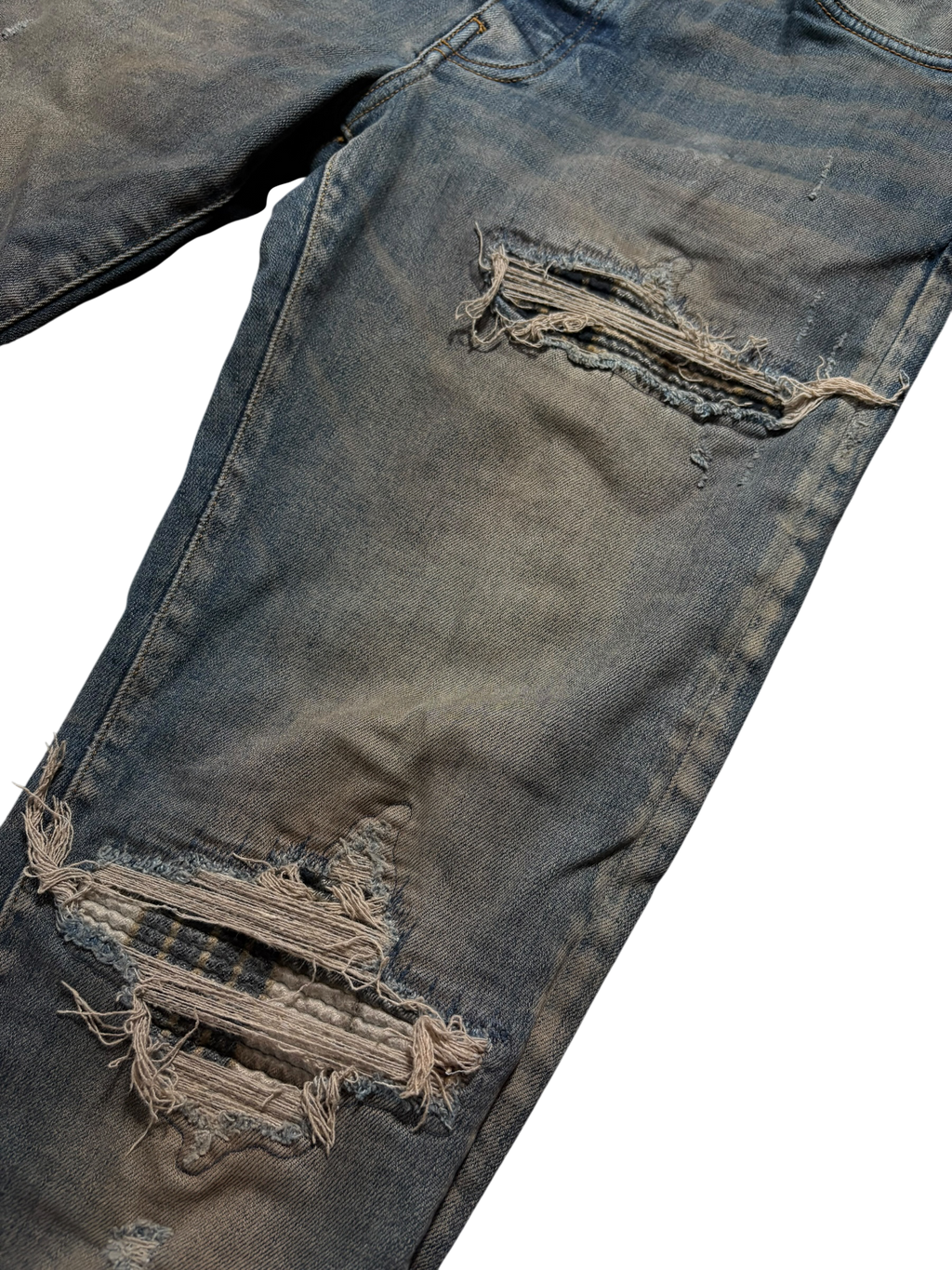 Amiri MX1 Plaid Patch Vintage Indigo Wash Jeans - Size 34