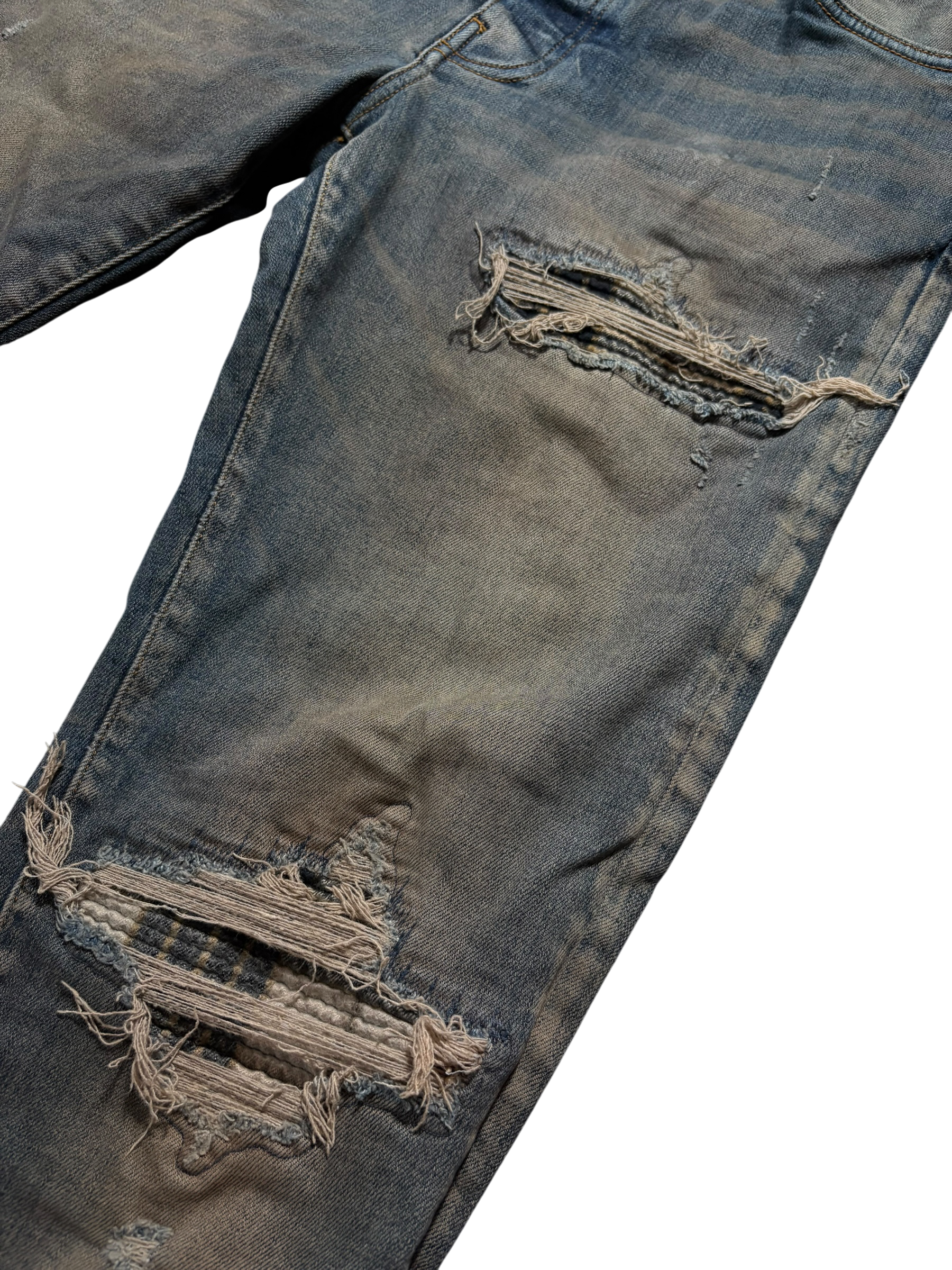 Amiri MX1 Plaid Patch Vintage Indigo Wash Jeans - Size 34