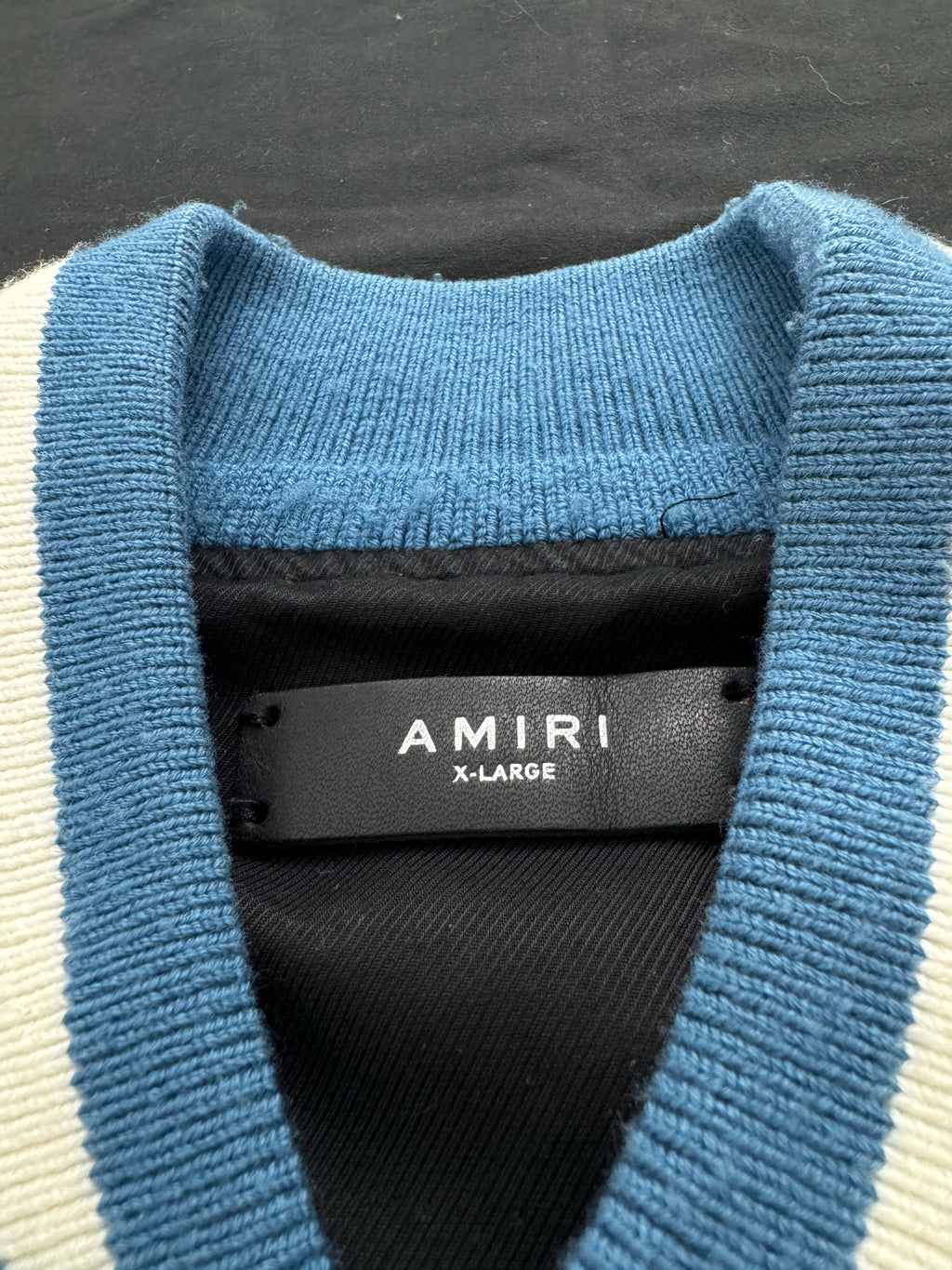 AMIRI Varsity Leather Jacket Light Blue/White - Size XL