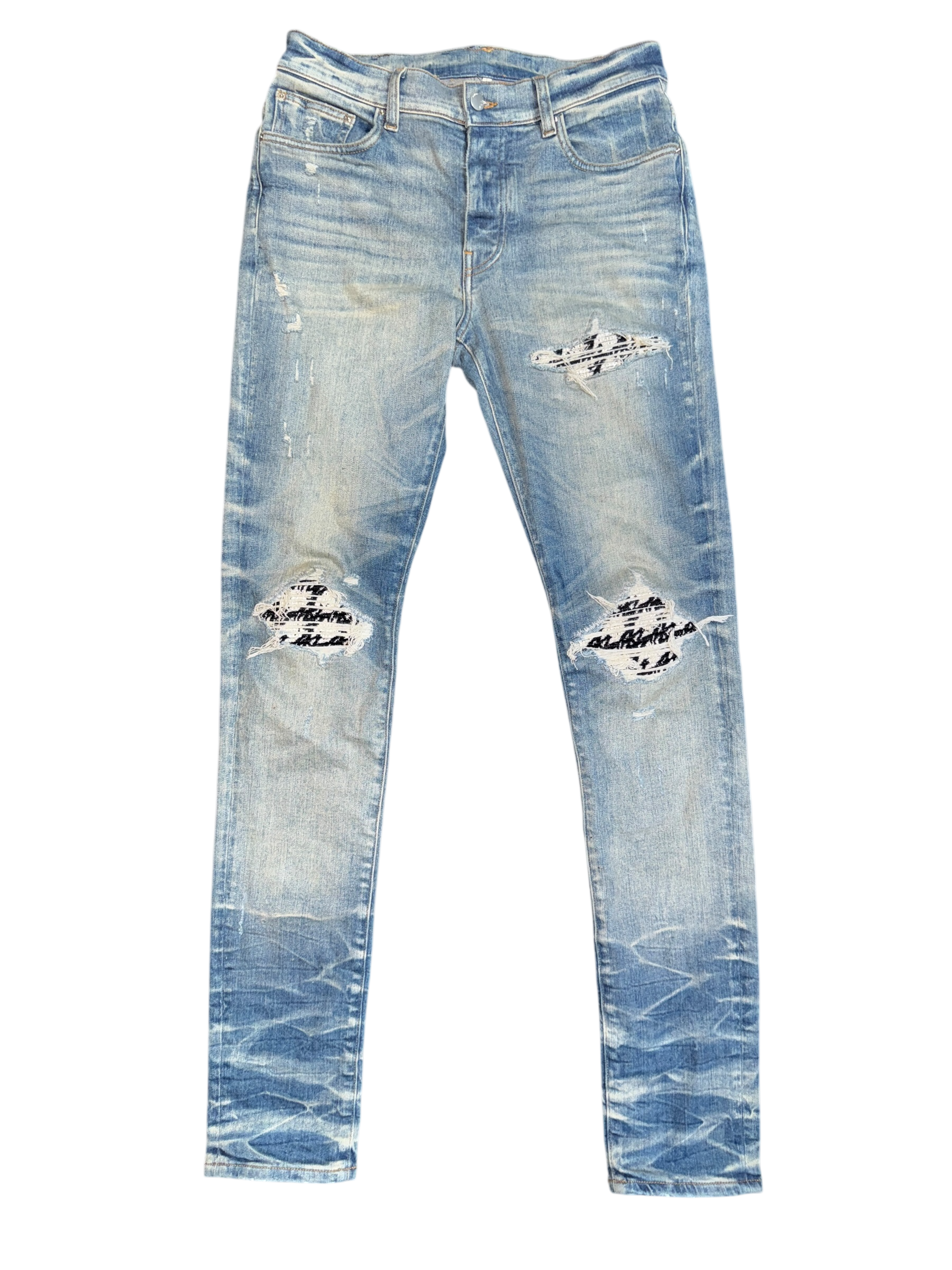 Amiri MX1 Light Wash Boucle Patch Jeans