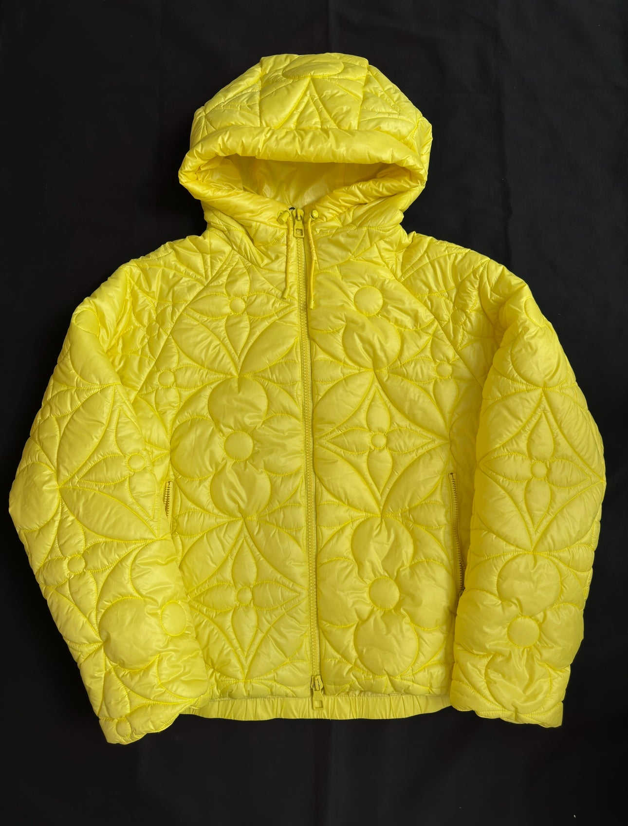 LOUIS VUITTON YELLOW FLOWER MONOGRAM PUFFER JACKET 48
