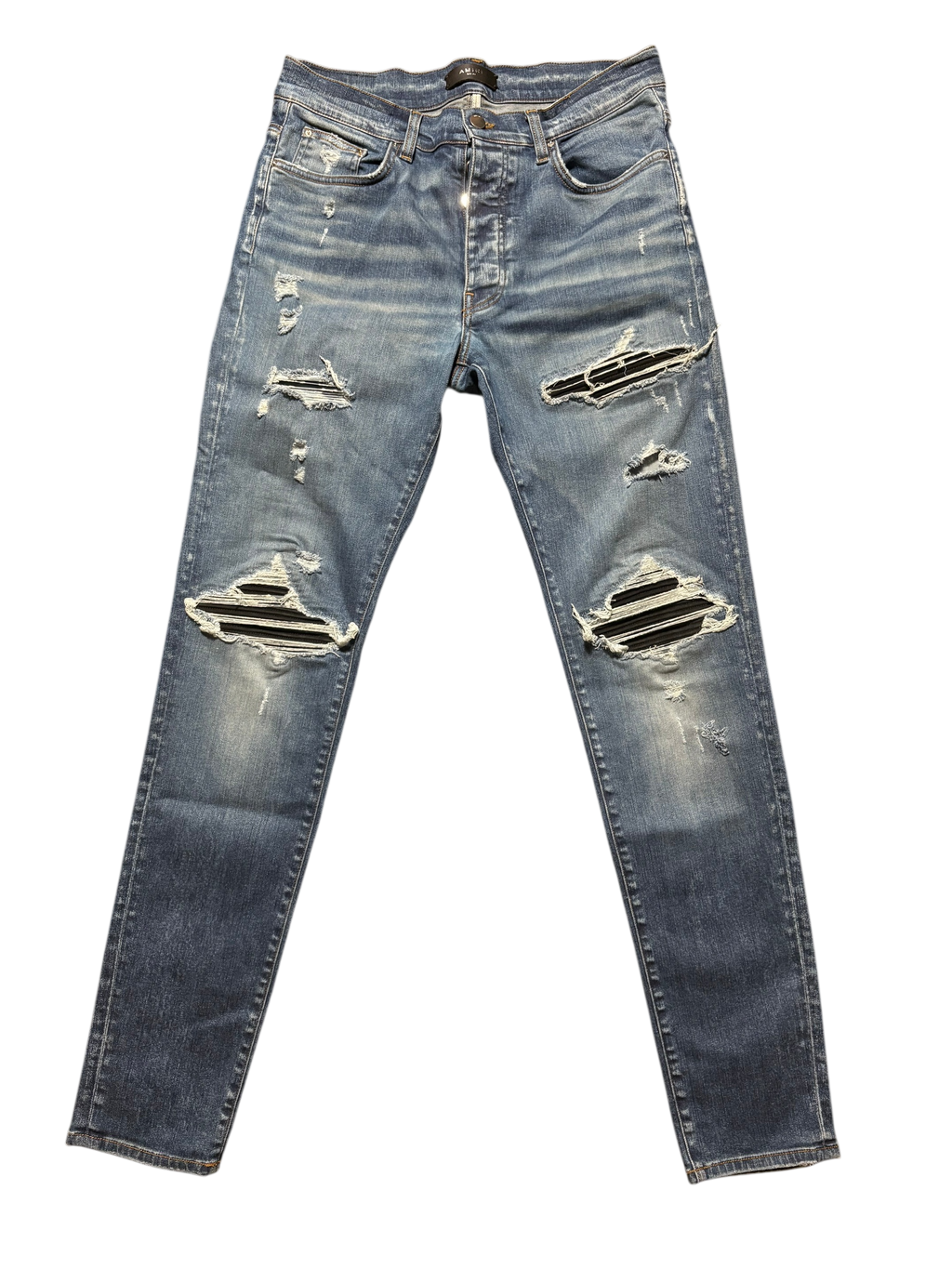 Amiri MX1 LightWash Black Patch Jeans
