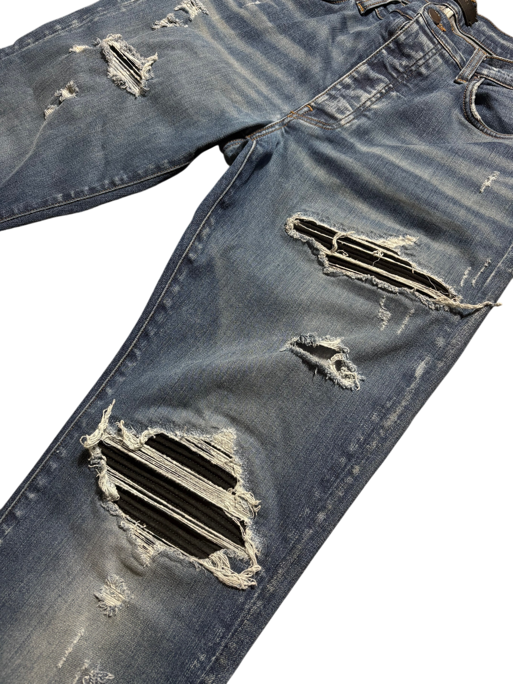 Amiri MX1 LightWash Black Patch Jeans